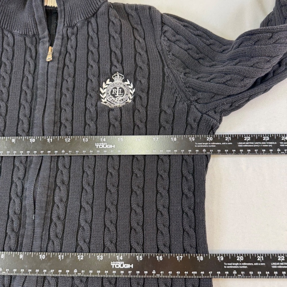 Ralph Lauren women's black Cable Knit Full Zip Crest Cardigan Sweater Large‎ - Picture 9 of 16